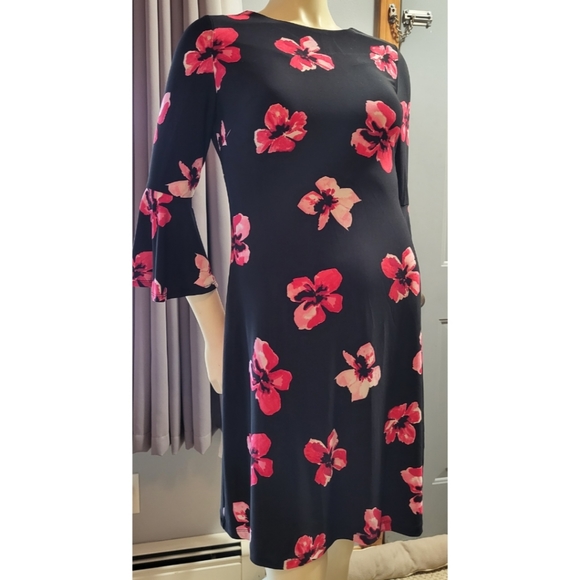 Tommy Hilfiger Black and Pink/Red Floral Bell Sleeves Dress,  2 - Picture 7 of 7